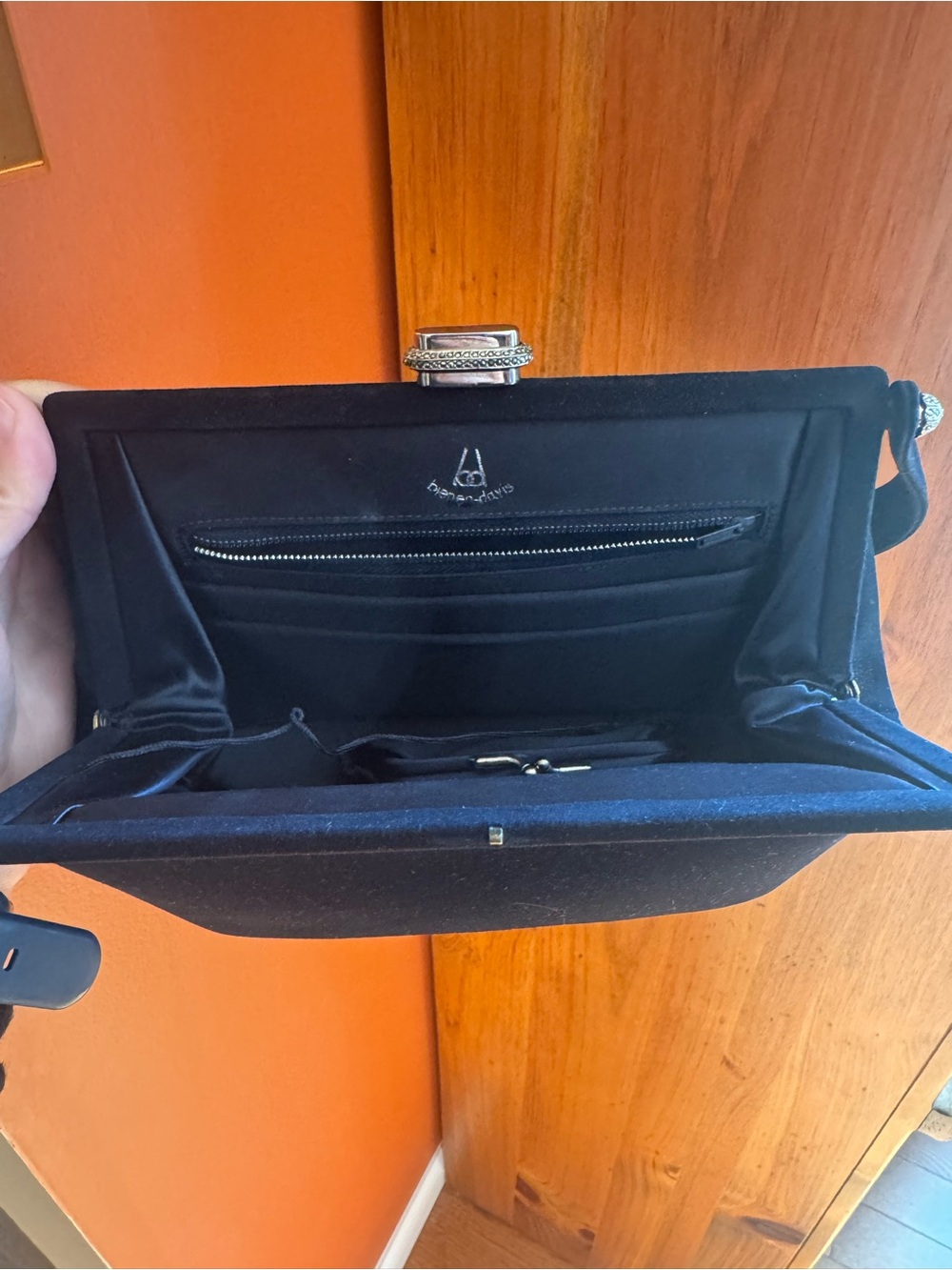 Bienen Davis Black Velvet Frame Shoulder Bag with Jeweled Clasp